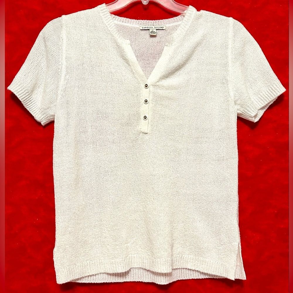 Carolyn Taylor Short Sleeve Sweater Shirt Top Blouse White S